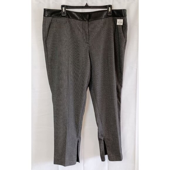 Worthington Black High Rise Split Hem Ankle Pants with Faux Leather Trim 18 - Picture 2 of 10